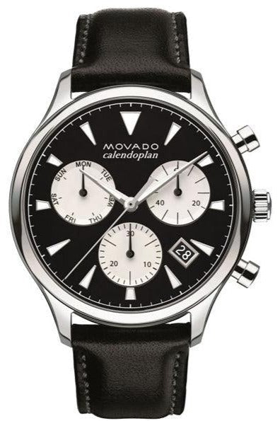 Buy Shop Movado Heritage Chronograph Black Dial Black Leather Strap Watch for Men - 3650005 USA Online