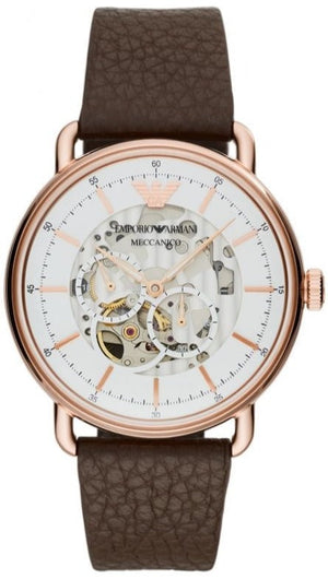 Buy Shop Emporio Armani Meccanico Automatic White Dial Brown Leather Strap Watch For Men - AR60027 USA Online