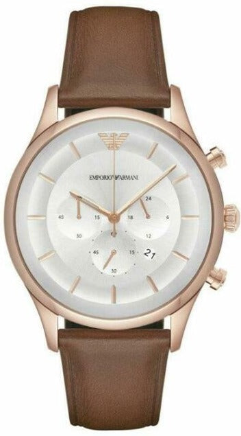 Buy Shop Emporio Armani Quartz Silver Dial Brown Leather Strap Watch For Men - AR11043 USA Online