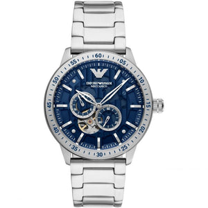 Buy Shop Emporio Armani Mario Chronograph Automatic Blue Dial Silver Steel Strap Watch For Men - AR60052 USA Online