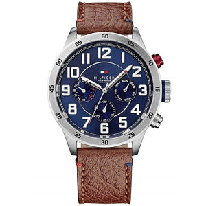 Buy Shop Tommy Hilfiger Trent Quartz Blue Dial Brown Leather Strap Watch for Men - 1791066 USA Online