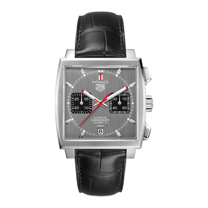 Buy Shop Tag Heuer Monaco Calibre 12 Final Edition Chronograph Grey Dial Black Leather Strap Watch for Men - CAW211J.FC6476 USA Online