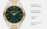 Buy Shop Michael Kors Slim Runway Quartz Green Dial Two Tone Steel Strap Watch for Women - MK9149 USA Online