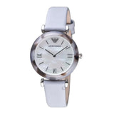 Emporio Armani White Dial Light Blue Leather Strap Watch For Women - AR11002