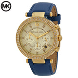 Buy Shop Michael Kors Parker Gold Dial Blue Leather Strap Watch for Women - MK2280 USA Online