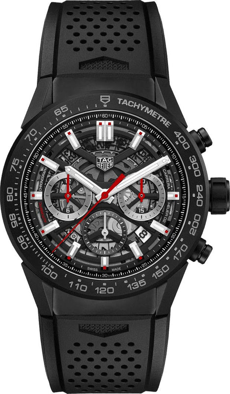 Buy Shop Tag Heuer Carrera Automatic Chronograph Black Dial Black Rubber Strap Watch for Men - CBG2A90.FT6173 USA Online