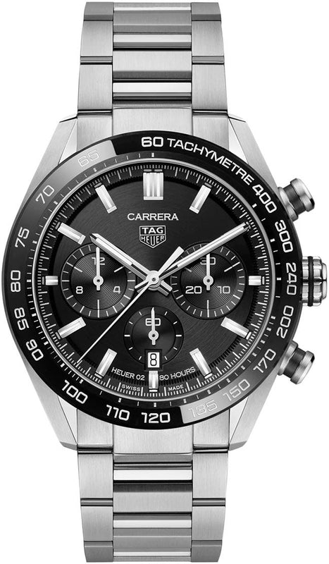 Buy Shop Tag Heuer Carrera Automatic Chronograph Black Dial Silver Steel Strap Watch for Men - CBN2A1B.BA0643 USA Online