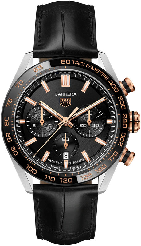 Buy Shop Tag Heuer Carrera Chronograph Black Dial Black Leather Strap Watch for Men - CBN2A5A.FC6481 USA Online
