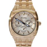 Bulova Multifunction White Dial Gold Steel Strap Watch for Men - 97C105