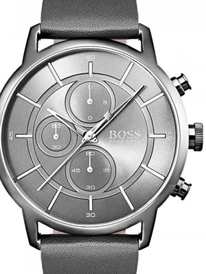 Buy Shop Hugo Boss Architectural Grey Dial Grey Leather Strap Watch for Men - 1513570 USA Online