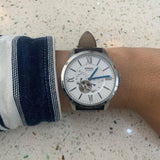 Buy Shop Fossil Townsman Automatic Chronograph White Dial Blue Leather Strap Watch for Men - ME3167 USA Online