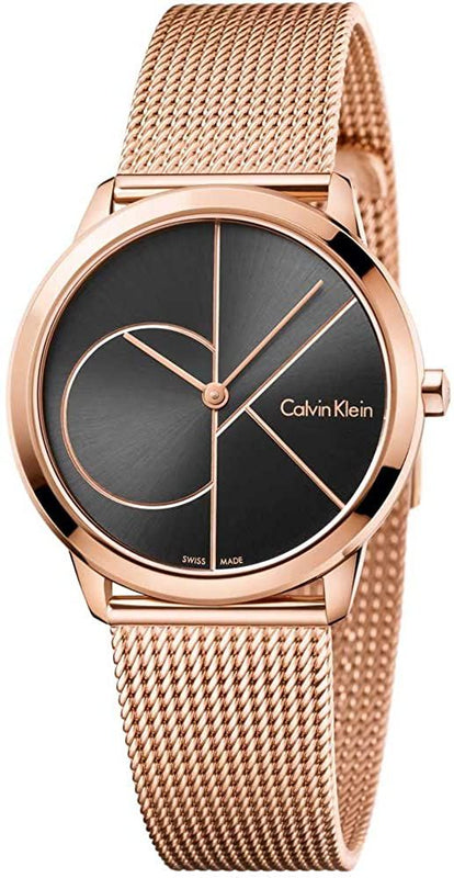 Buy Shop Calvin Klein Minimal Black Dial Rose Gold Mesh Bracelet Watch for Men - K3M22621 USA Online
