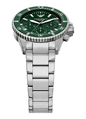 Buy Shop Emporio Armani World Explorer Solar Chronograph Green Dial Silver Steel Strap Watch for Men - AR11741 USA Online