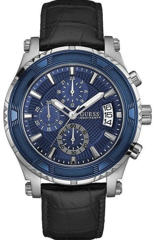 Buy Shop Guess Pinnacle Chronograph Quartz Blue Dial Black Leather Strap Watch For Men - W0673G4 USA Online