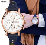 Buy Shop Fossil Original Boyfriend Chronograph White Dial Navy Blue Leather Strap Watch for Women - ES3838 USA Online