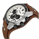 Fossil Coachman Chronograph White Dial Brown Leather Strap Watch for Men - CH2890