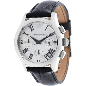 Buy Shop Emporio Armani Velente Silver Dial Black Leather Strap Watch for Women - AR0670 USA Online