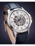 Buy Shop Fossil Grant Automatic Skeleton Silver Dial Blue Leather Strap Watch for Men - ME3111 USA Online