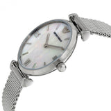 Buy Shop Emporio Armani Gianni T Bar Mother of Pearl Dial Silver Steel Strap Watch For Women - AR1955 USA Online
