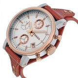 Buy Shop Fossil Boyfriend Chronograph White Dial Brown Leather Strap Watch for Women - ES3837 USA Online
