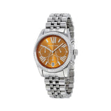 Michael Kors Lexington Chronograph Brown Dial Silver Steel Strap Watch For Women - MK6221