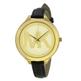 Buy Shop Michael Kors Slim Runway Quartz Gold Dial Black Leather Strap Watch For Women - MK2392 USA Online