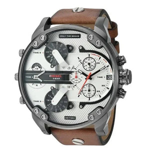 Buy Shop Diesel Mr. Daddy 2.0 Chronograph Silver Dial Brown Leather Strap Watch For Men - DZ7394 USA Online