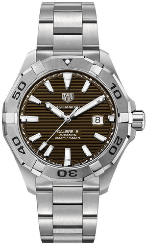 Buy Shop Tag Heuer Aquaracer Calibre 5 Automatic Sunray Brown Dial Silver Steel Strap Watch for Men - WAY2018.BA0927 USA Online