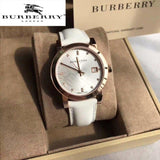 Burberry The City Diamonds White Dial White Leather Strap Watch for Women - BU9130