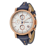 Buy Shop Fossil Original Boyfriend Chronograph White Dial Navy Blue Leather Strap Watch for Women - ES3838 USA Online