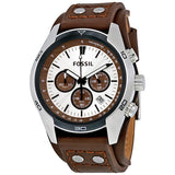 Fossil Coachman Chronograph Silver Dial Brown Leather Strap Watch for Men - CH2565