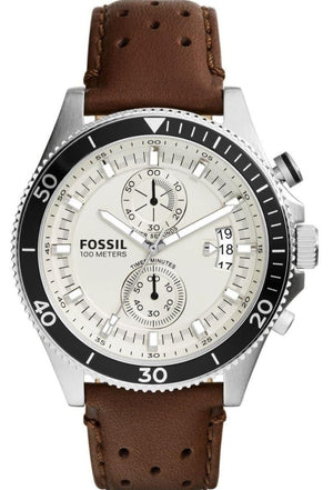 Buy Shop Fossil Wakefield Chronograph White Dial Brown Leather Strap Watch for Men - CH2943 USA Online