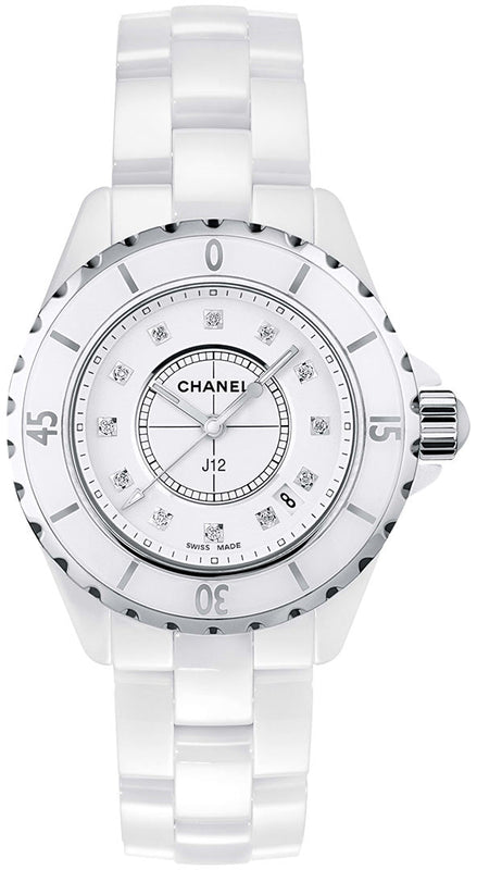 Buy Shop Chanel J12 Diamonds Ceramic White Dial White Steel Strap Watch for Women - J12 H1628 USA Online