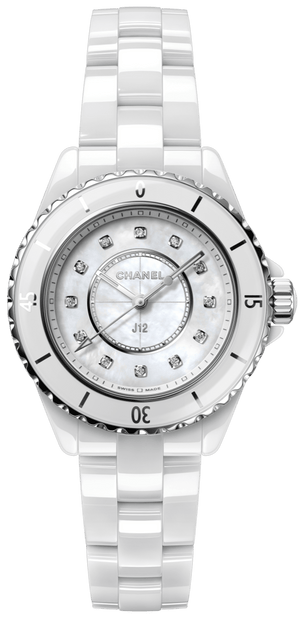 Buy Shop Chanel J12 Diamonds Mother of Pearl White Dial White Steel Strap Watch for Women - J12 H5704 USA Online