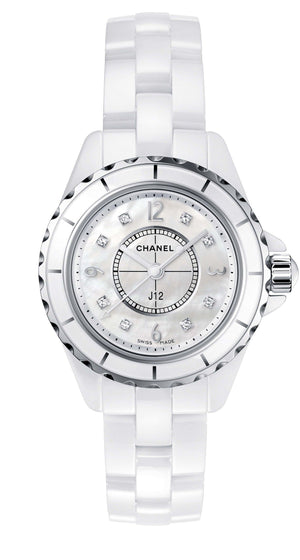 Buy Shop Chanel J12 Diamonds Quartz Mother of Pearl White Dial White Steel Strap Watch for Women - J12 H2570 USA Online