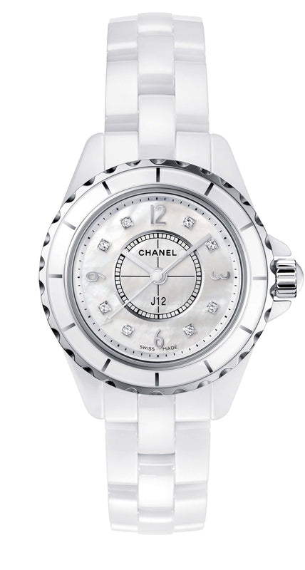 Buy Shop Chanel J12 Diamonds Quartz Mother of Pearl White Dial White Steel Strap Watch for Women - J12 H2570 USA Online