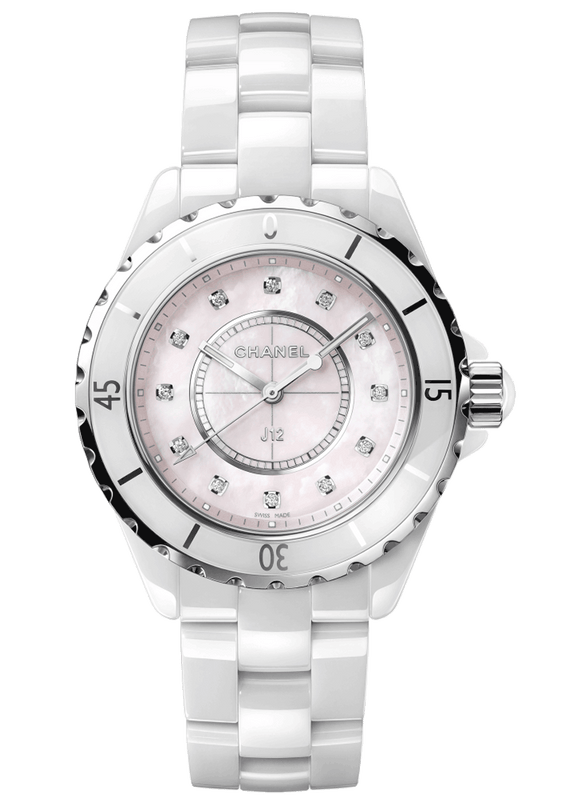 Buy Shop Chanel J12 Quartz Diamonds Pink Dial White Steel Strap Watch for Women - J12 H5513 USA Online