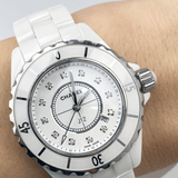 Chanel J12 Quartz Diamonds White Dial White Steel Strap Watch for Women - J12 H5703