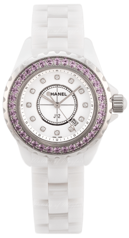 Buy Shop Chanel J12 Sapphire Bezel Ceramic White Dial White Steel Strap Watch for Women - J12 H2010 USA Online