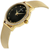 Guess Chelsea Crystals Black Dial Gold Mesh Bracelet Watch For Women - W0647L8