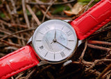 Buy Shop Tissot Chemin Des Tourelles Automatic Mother of Pearl White Dial Red Leather Strap Watch For Women - T099.207.16.118.00 USA Online