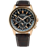 Buy Shop Citizen Eco Drive Calendrier Black Dial Brown Leather StrapWatch For Men - BU2023-12E USA Online