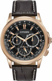 Buy Shop Citizen Eco Drive Calendrier Black Dial Brown Leather StrapWatch For Men - BU2023-12E USA Online