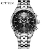 Buy Shop Citizen Eco Drive Chronograph Black Dial Silver Steel Strap Watch For Men - AT2140-55E USA Online