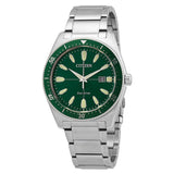 Citizen Eco Drive Vintage Green Dial Silver Steel Strap Watch For Men - AW1598-70X