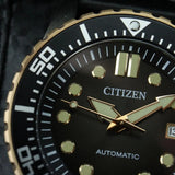 Citizen Mechanical Automatic Black Dial Black Leather Strap Watch for Men - NJ0176-10E