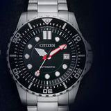 Buy Shop Citizen Mechanical Black Dial Silver Steel Strap Watch For Men - NJ0120-81E USA Online