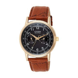 Citizen Eco Drive Multi Function Day & Date Black Dial Brown Leather Strap Watch For Men - AO9003-08E