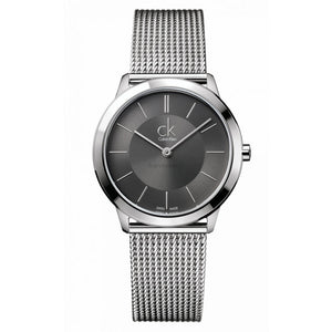 Buy Shop Calvin Klein Minimal Grey Dial Silver Mesh Bracelet Watch for Men - K3M22124 USA Online