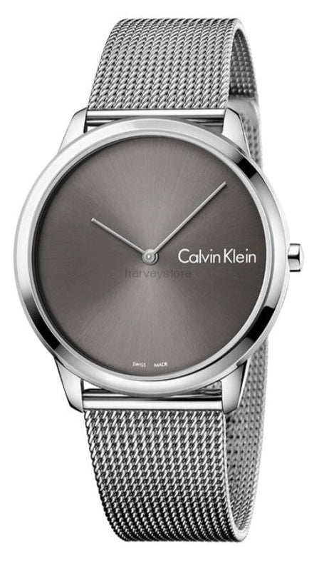 Buy Shop Calvin Klein Minimal Grey Dial Silver Mesh Bracelet Watch for Men - K3M211Y3 USA Online